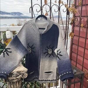 Vintage handmade wool sweater..UNISEX zipper, pockets size XL Bohemian Boho Chic